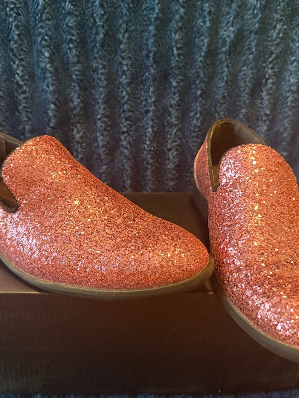 Glitter Slip-On Loafers in Rose Gold